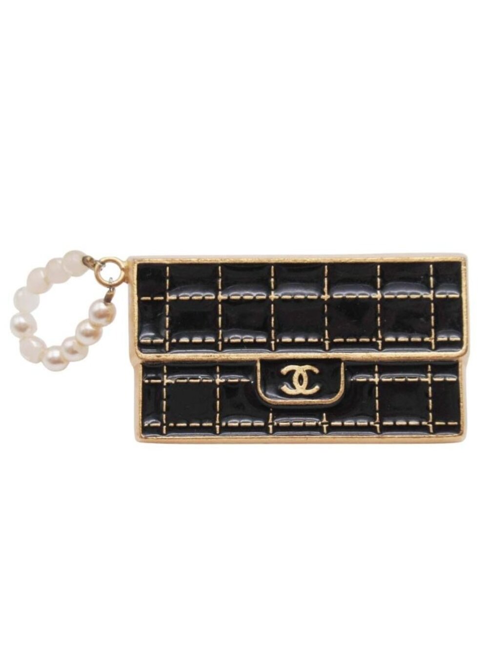Chanel 02A Quilted Bag Motif Pin Brooch Corsage CC Logo Vintage Black Gold